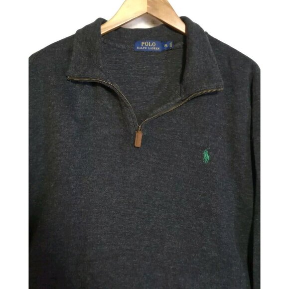 Polo Ralph Lauren 1/4 Zip Sweater Men’s XL Gray Embroidered Green Pony - Picture 3 of 12